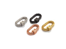 Load image into Gallery viewer, NEW Engraved Oval Shape Clasp, CZ Pave Clasp, Gold/Silver/Rose Gold/Gunmetal Carabiner Clasp, 14x23mm, sku#H205