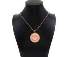 Load image into Gallery viewer, Large Pave Enamel Pink Smiley Face 38mm Pendant, Cubic Zirconia Pave Pendant, Happy face charm, Pink Smiley Face, Sku#ML41