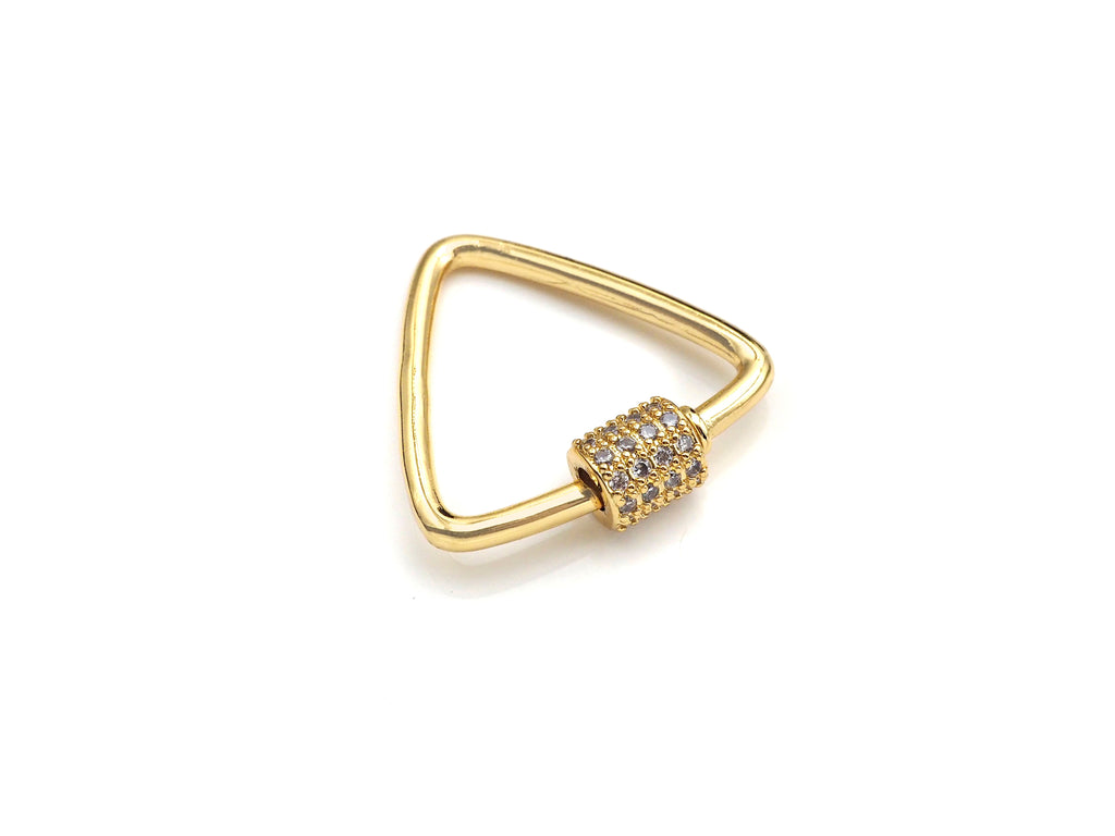 Clear CZ Micro pave Triangle Clasp, CZ Pave Lock, Gold/Silver/Rose Gold/Gunmetal Carabiner Clasp, 24x25mm, sku#H269