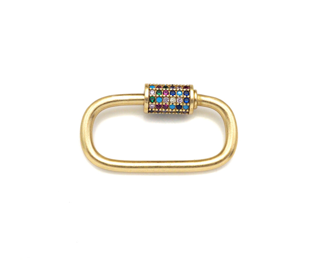 Colorful CZ Micro Pave Oval Shape Screw Clasp, Matt Gold Plated U Shape Clasp, Pave Lock, Carabiner Clasp, 17x29/12x18mm, Sku#ML46