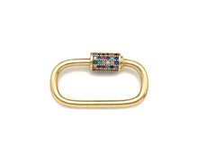 Load image into Gallery viewer, Colorful CZ Micro Pave Oval Shape Screw Clasp, Matt Gold Plated U Shape Clasp, Pave Lock, Carabiner Clasp, 17x29/12x18mm, Sku#ML46