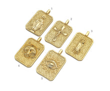Load image into Gallery viewer, 18K Dainty Gold Cross Evil Eye Vigin Mary On Rectangle Charm,Lion Head Medallion Charm, Necklace Bracelet Pendant,16x26mm, Sku#FH150