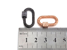 Load image into Gallery viewer, NEW Engraved Oval Shape Clasp, CZ Pave Clasp, Gold/Silver/Rose Gold/Gunmetal Carabiner Clasp, 14x23mm, sku#H205
