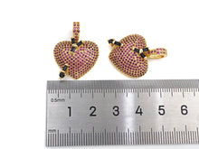 Load image into Gallery viewer, Fuchsia CZ Micro Pave Cupid's Arrow Heart  Pendant, Cubic Zirconia Heart Pendant, Gold Tone pendant, 19mm, sku#F1122