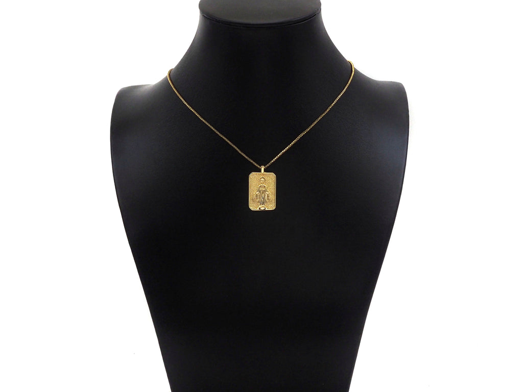 18K Dainty Gold Cross Evil Eye Vigin Mary On Rectangle Charm,Lion Head Medallion Charm, Necklace Bracelet Pendant,16x26mm, Sku#FH150