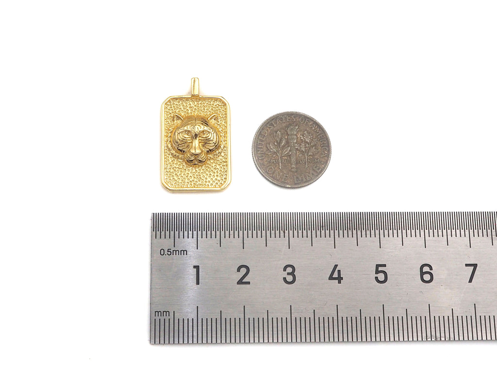 18K Dainty Gold Cross Evil Eye Vigin Mary On Rectangle Charm,Lion Head Medallion Charm, Necklace Bracelet Pendant,16x26mm, Sku#FH150