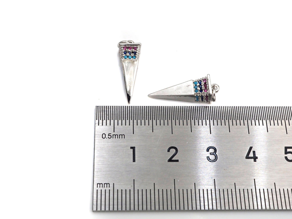 CZ Micro Pave Pyramid 3D Shape Pendant/Charm,Cubic Zirconia Paved Charm, SKU#F1137C