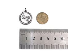 Load image into Gallery viewer, White Enamel Love with Pave Heart On Round Charms/Pendant, Enamel Pendant, Micro Pave CZ, Coin Enamel Jewelry Findings,19x21mm,Sku#FH147