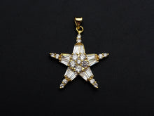 Load image into Gallery viewer, Bagette CZ Micro Pave Five Star Shape Pendant, Cubic Zirconia Pendant, Silver/Gold Tone, 30mm, Sku#FH67