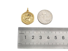 Load image into Gallery viewer, CZ Micro Pave Embossed Night Owl On Round Coin Shape Pendant, 18K Gold Medallion Charm, Necklace Bracelet Charm Pendant,18x22mm,Sku#FH165