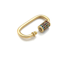 Load image into Gallery viewer, Colorful CZ Micro Pave Oval Shape Screw Clasp, Matt Gold Plated U Shape Clasp, Pave Lock, Carabiner Clasp, 17x29/12x18mm, Sku#ML46