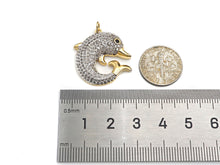 Load image into Gallery viewer, Gold Dolphin Shape CZ Micro Pave Charms,  23x25mm, Sku#F1278C