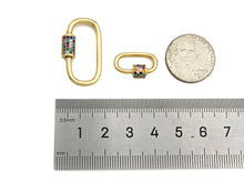 Load image into Gallery viewer, Colorful CZ Micro Pave Oval Shape Screw Clasp, Matt Gold Plated U Shape Clasp, Pave Lock, Carabiner Clasp, 17x29/12x18mm, Sku#ML46