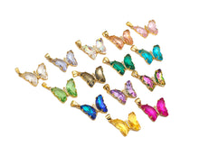 Load image into Gallery viewer, Colorful Glass Quartz Butterfly Charm, Butterfly Pendant, Necklace Bracelet Acrylic Butterfly Charm Pendant, 19x15mm,Sku#LD84