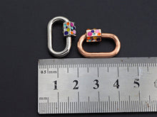 Load image into Gallery viewer, NEW Colorful Enamel Oval Shape Clasp, CZ Pave Clasp, Gold/Silver/Rose Gold/Gunmetal Carabiner Clasp, 15x22mm, sku#H230