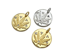 Load image into Gallery viewer, CZ Micro Pave Maple Leaf  On Round Coin Pendant/Charm,Cubic Zirconia Charm, Necklace Bracelet Charm Pendant,16x16mm, Sku#L407