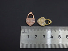 Load image into Gallery viewer, CZ Micro Pave Heart Lock Pendant, Cubic Zirconia Heart Pendant, Gold/Rose Gold/Black Tone pendant, 13x18mm, sku#F1124