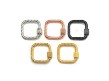 Load image into Gallery viewer, NEW Engraved Square Shape Clasp, CZ Pave Clasp, Gold/Silver/Rose Gold/Gunmetal Carabiner Clasp, 22mm, sku#H207