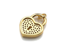Load image into Gallery viewer, CZ Micro Pave Hollow Out Heart Shape Lock Pendant, Lock Pave Charm, Sku#F1184C
