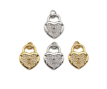 Load image into Gallery viewer, CZ Micro Pave Hollow Out Heart Shape Lock Pendant, Lock Pave Charm, Sku#F1184C