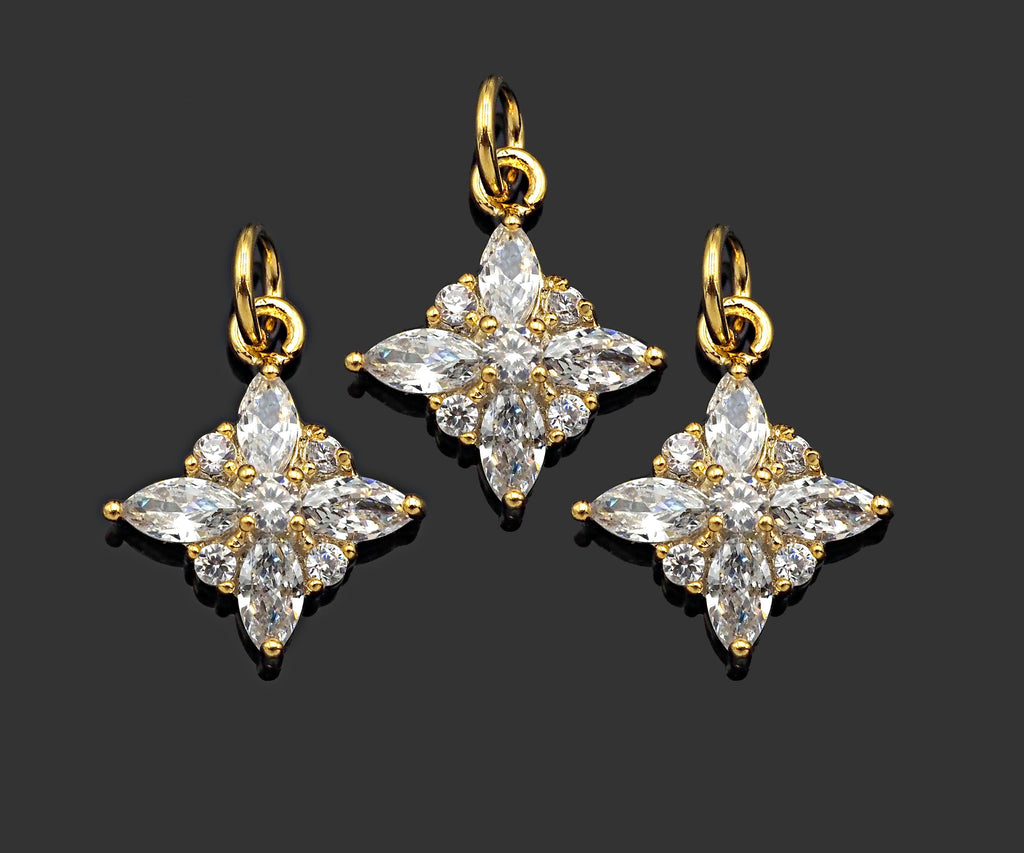 Gold Filled Big Clear CZ Micro Pave Flower Shape Pendant, 14K Gold Filled Charm, Necklace Bracelet Charm Pendant,12x15mm,Sku#CP27