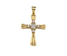 Load image into Gallery viewer, CZ Micro Pave Cross Shape Charm/Pendant, Gold Cross Shape Charm, Pave Cross Pendant,19x26mm, Sku#F1211