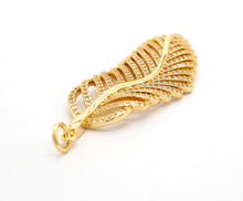Load image into Gallery viewer, 56mm Large CZ Micro Pave Leaf Pendant with Jump Ring, Gold/Silver/Black/Rose Gold Plated, Cubic Zirconia Leaf Pendant/Charm,sku#F512