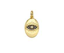 Load image into Gallery viewer, Cobalt Blue CZ Micro Pave Evil Eye On Oval Shape Pendant, 18K Gold Medallion Charm, Necklace Bracelet Charm Pendant,10x16mm,Sku#FH168