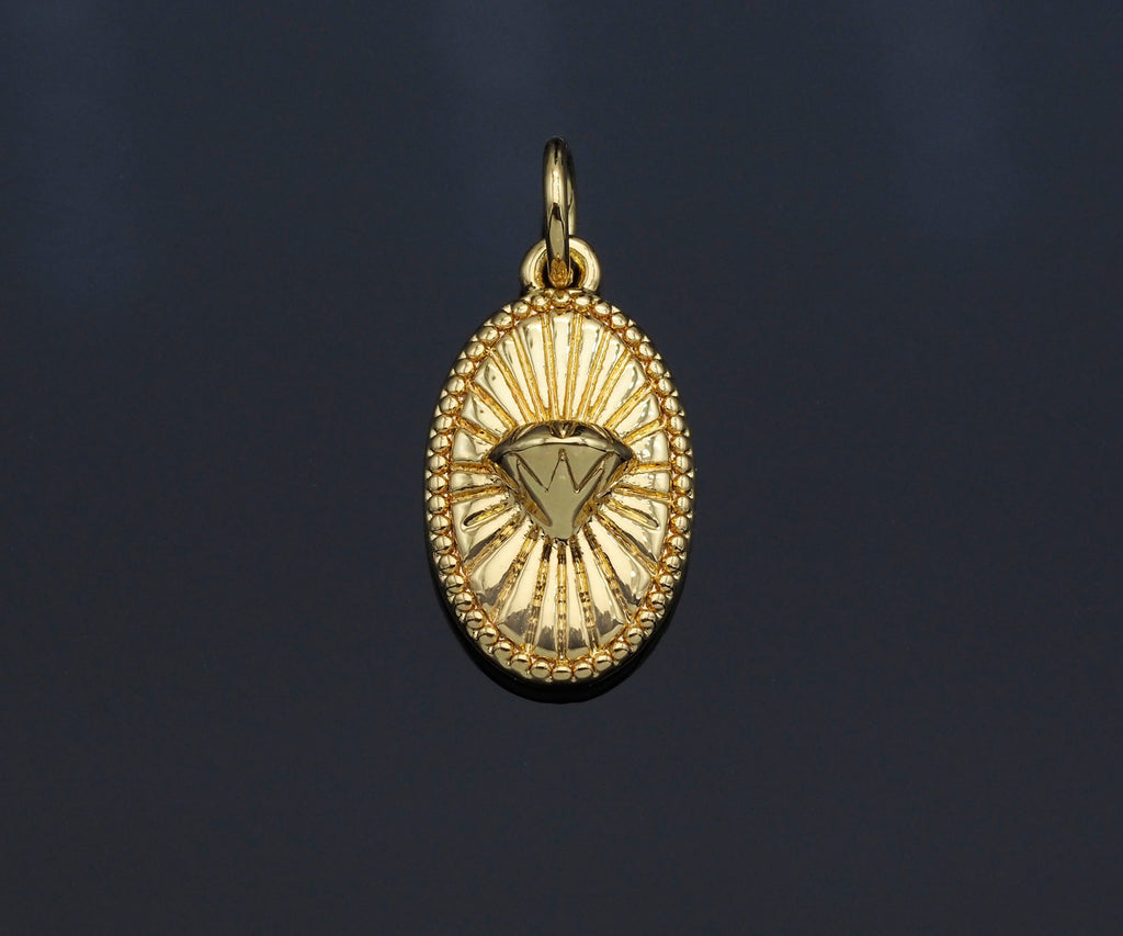 CZ Micro Pave Embossed Diamond On Oval Shape Pendant, Sku#F1229C