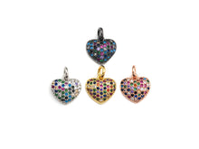 Load image into Gallery viewer, Clorful CZ Micro Pave Mini Heart Pendant, Heart Shaped Pave Pendant, Gold/Rose Gold/Silver/Gunmetal plated, 10mm, Sku#FH40