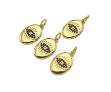 Load image into Gallery viewer, Cobalt Blue CZ Micro Pave Evil Eye On Oval Shape Pendant, 18K Gold Medallion Charm, Necklace Bracelet Charm Pendant,10x16mm,Sku#FH168
