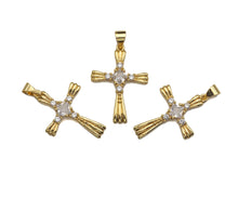 Load image into Gallery viewer, CZ Micro Pave Cross Shape Charm/Pendant, Gold Cross Shape Charm, Pave Cross Pendant,19x26mm, Sku#F1211