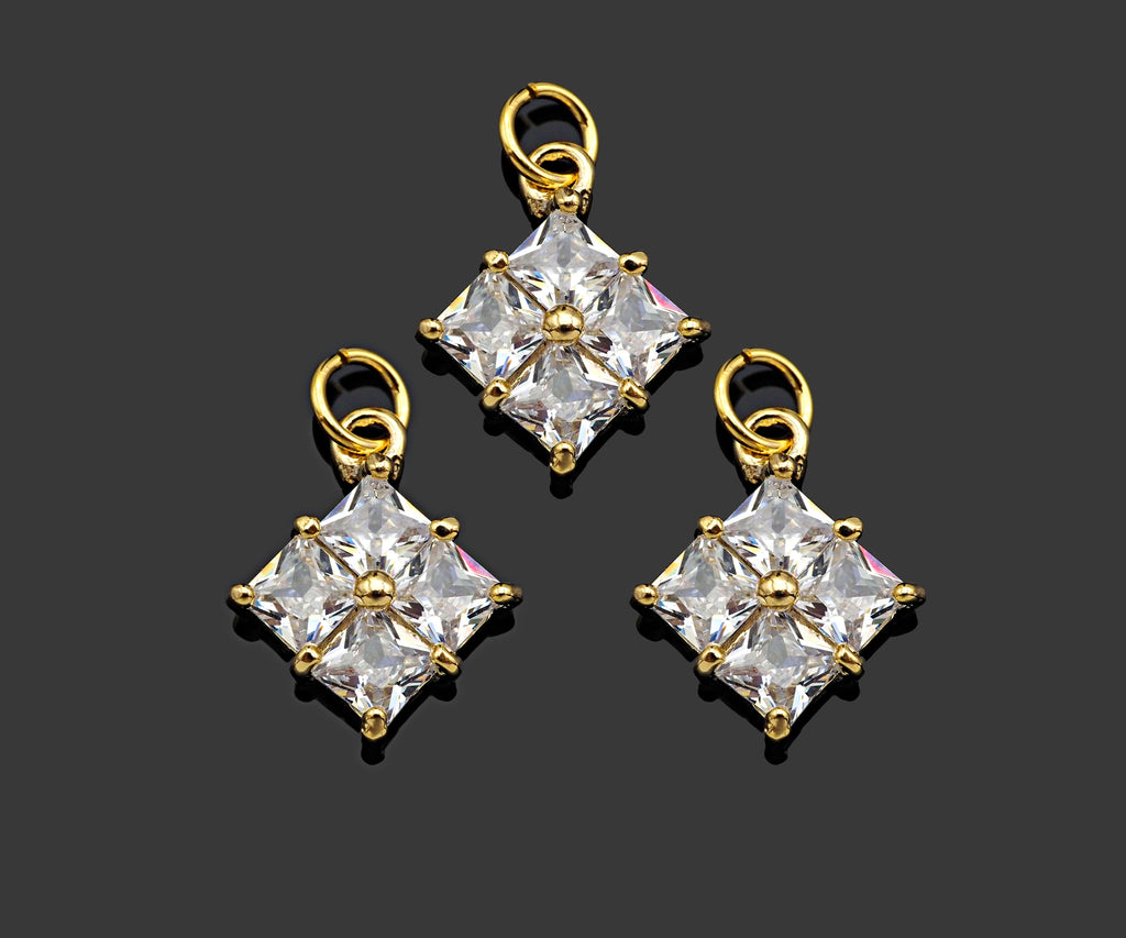 Gold Filled Big Clear CZ Micro Pave Flower Shape Pendant,14K Gold Filled Charm, Necklace Bracelet Charm Pendant,13x16mm,Sku#CP28