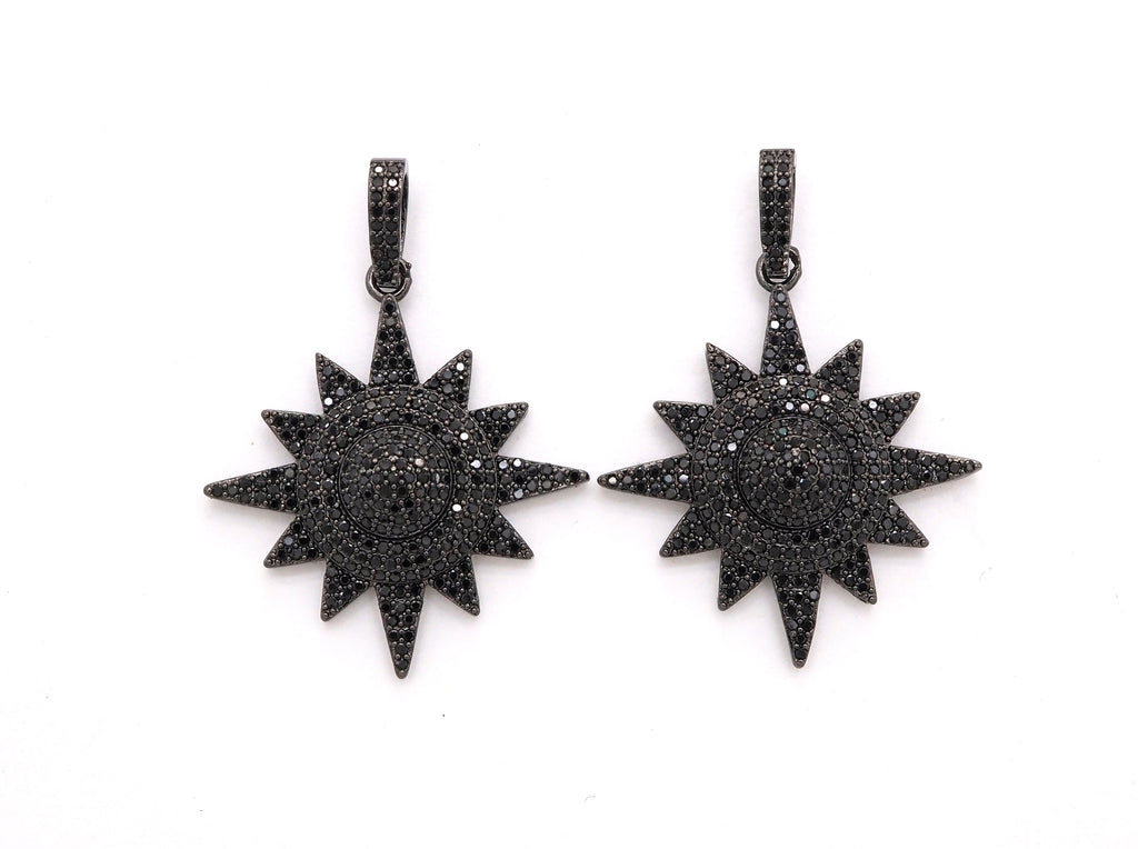 Black CZ Pave On Black Micro Pave Star Charm Beads, Cubic Zirconia Paved Star Charm,32x36mm, sku#F541