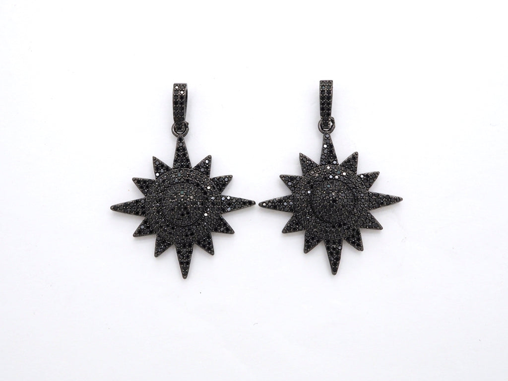 Black CZ Pave On Black Micro Pave Star Charm Beads, Cubic Zirconia Paved Star Charm,32x36mm, sku#F541