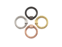 Load image into Gallery viewer, Engraved Round Ring Shape Clasp, CZ Pave Clasp, Gold/Silver/Rose Gold/Gunmetal Color Carabiner Clasp, 22.8mm, sku#H209