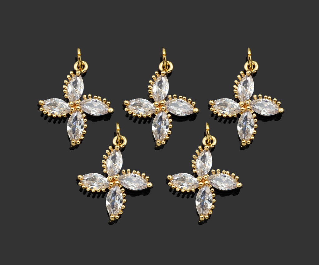 Gold Filled Big Clear CZ Micro Pave Clover Shape Pendant,14K Gold Filled Clover Charm, Necklace Bracelet Pendant,16x19mm,Sku#CP29