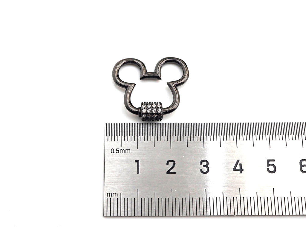 Clear CZ Micro pave Mickey Mouse Head Clasp, CZ Pave Lock, Carabiner Clasp, Chain Connector, 24x22mm,mm, sku#H273