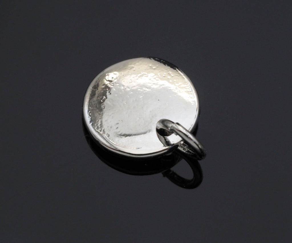 CZ Micro Pave Moon Star On Round Coin Shape Pendant, Gold/Silver Plated Jewelry, Necklace Bracelet Charm Pendant, 10mm,sku#F1230