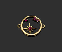 Load image into Gallery viewer, Gold Filled Fuchsia CZ Micro Pave North Star On Round Ring Shape Pendan,14k Gold Filled Charm, Necklace Bracelet Pendant,15x19mm,Sku#CP30