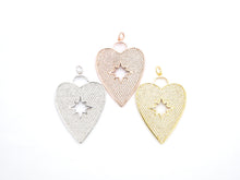 Load image into Gallery viewer, CZ Micro Pave Heart Pendant/Focal with Hollow out Star, Cubic Zirconia Large Heart Pendant Charm,48x33mm,sku#F519