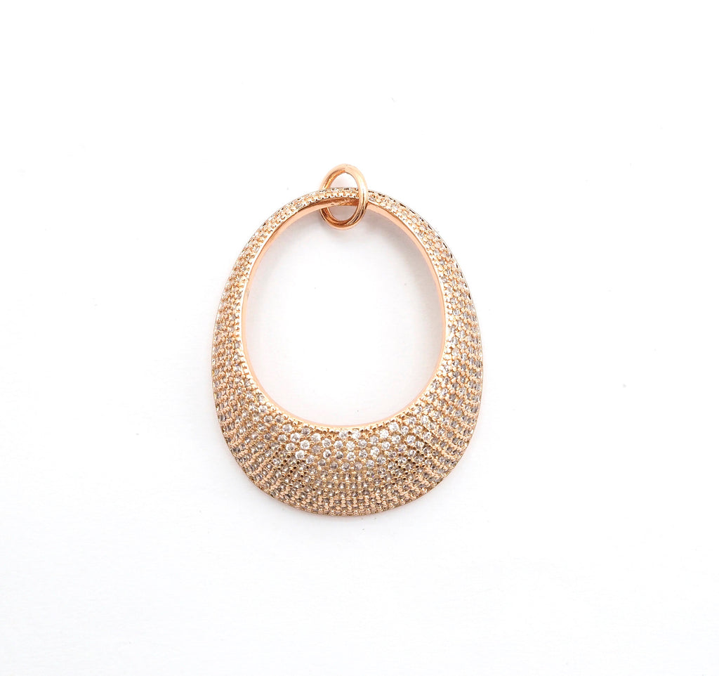 CZ Micro Pave Large Oval GO-Go Pendant/Charm, Cubic Zirconia Pave Pendant for Earring Necklace,Gold/Silver/Rose Gold/Black, 29x35mm,sku#F544