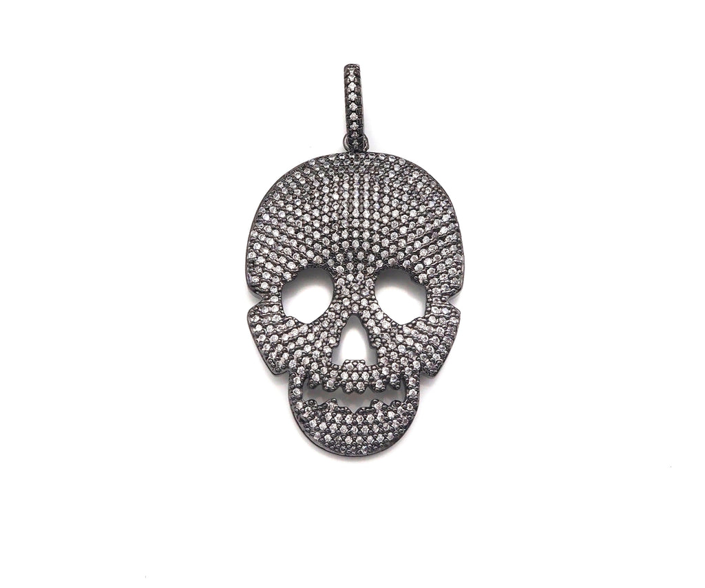 CZ Micro Pave Skull Shape Pendant/Charm,Cubic Zirconia Charm, Necklace Bracelet Charm Pendant,26x40mm, Sku#F1370