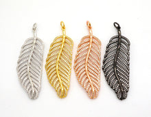 Load image into Gallery viewer, 56mm Large CZ Micro Pave Leaf Pendant with Jump Ring, Gold/Silver/Black/Rose Gold Plated, Cubic Zirconia Leaf Pendant/Charm,sku#F512