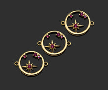 Load image into Gallery viewer, Gold Filled Fuchsia CZ Micro Pave North Star On Round Ring Shape Pendan,14k Gold Filled Charm, Necklace Bracelet Pendant,15x19mm,Sku#CP30