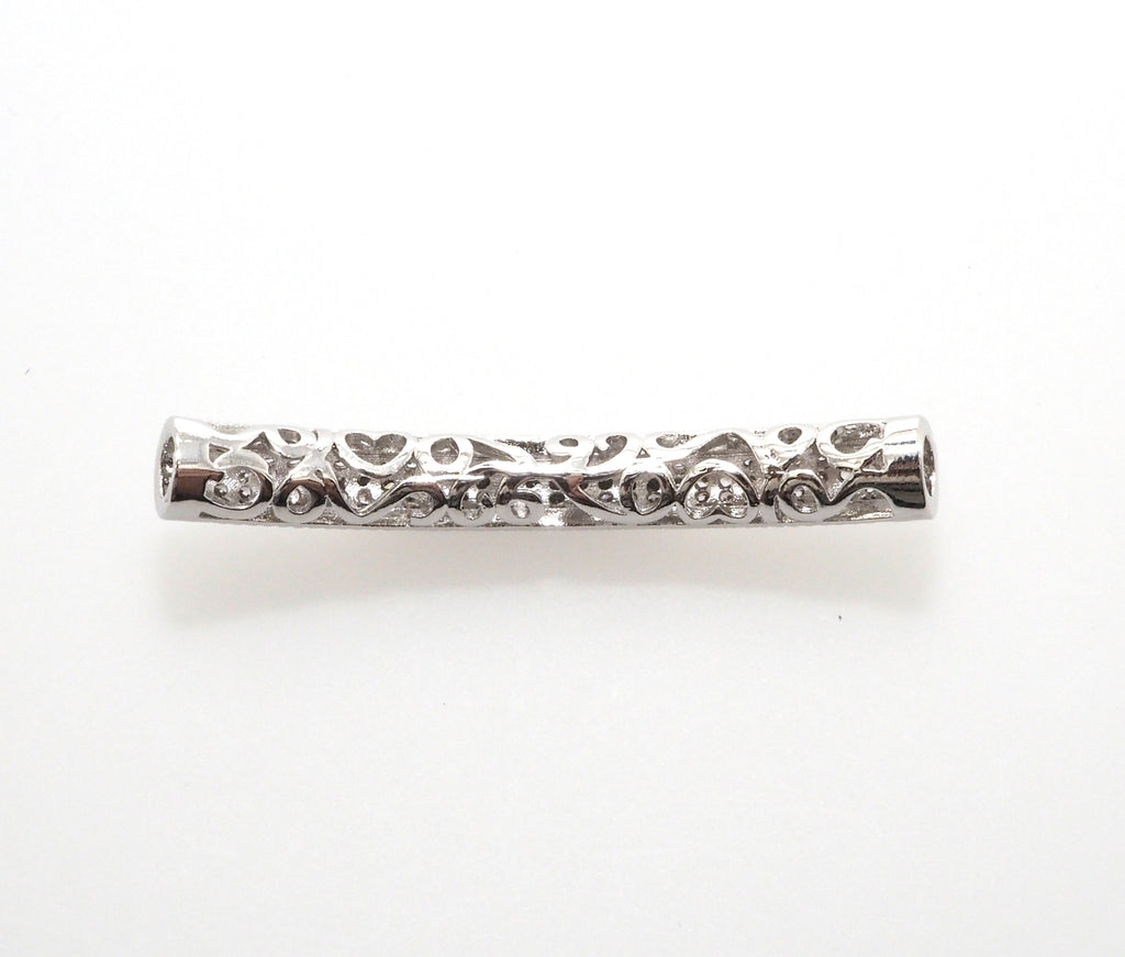 Clear CZ Pave  Half Full Pave Bar Tube Connector, CZ Pave Connector, Gold/Rose Gold/Black/Silver Spacer Tube, 5x40mm,sku#G399