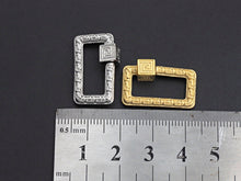 Load image into Gallery viewer, Engraved Rectangle Shape Clasp, CZ Pave Clasp, Gold/Silver/Rose Gold/Gunmetal Carabiner Clasp, 14x23mm, sku#H210