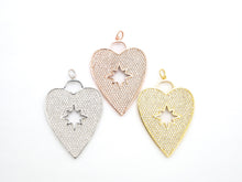 Load image into Gallery viewer, CZ Micro Pave Heart Pendant/Focal with Hollow out Star, Cubic Zirconia Large Heart Pendant Charm,48x33mm,sku#F519