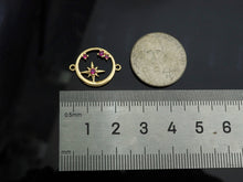 Load image into Gallery viewer, Gold Filled Fuchsia CZ Micro Pave North Star On Round Ring Shape Pendan,14k Gold Filled Charm, Necklace Bracelet Pendant,15x19mm,Sku#CP30