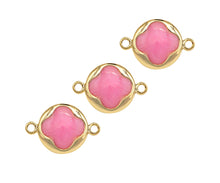 Load image into Gallery viewer, Gold Filled Pink Enamel Clover On Round Coin Shape Connector, 14K Gold Filled Clover Links, Necklace Bracelet Connector, 10x15mm, Sku#CP31
